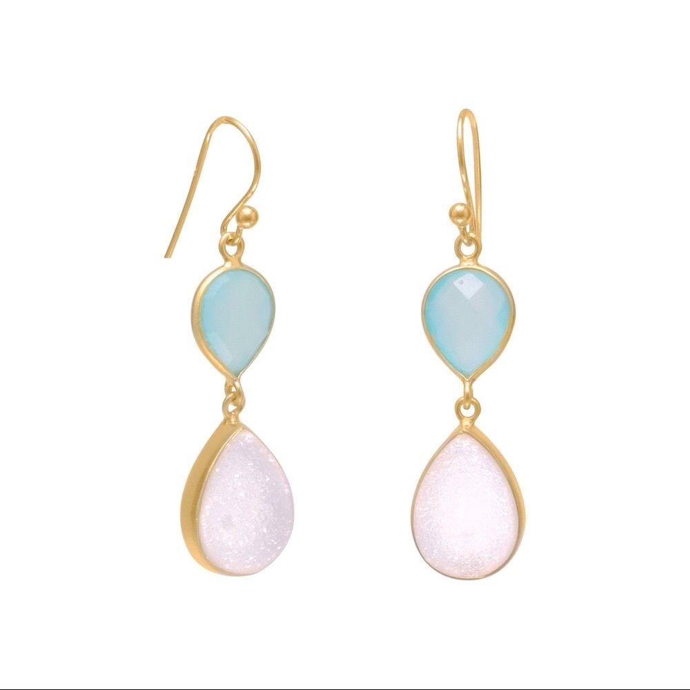14k Earrings Green Chalcedony & Druzy